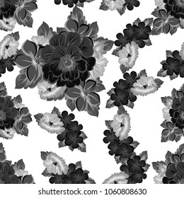 beautiful monochrome abstract seamless pattern of flowers. For your fashion design, fabric, postcards. Congratulations, invitations and much more. Vector illustration.