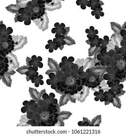 beautiful monochrome abstract seamless pattern of flowers. For your fashion design, fabric, postcards. Congratulations, invitations and much more. Vector illustration.