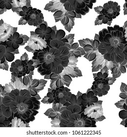beautiful monochrome abstract seamless pattern of flowers. For your fashion design, fabric, postcards. Congratulations, invitations and much more. Vector illustration.