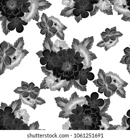 beautiful monochrome abstract seamless pattern of flowers. For your fashion design, fabric, postcards. Congratulations, invitations and much more. Vector illustration.