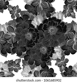 beautiful monochrome abstract seamless pattern of flowers. For your fashion design, fabric, postcards. Congratulations, invitations and much more. Vector illustration.