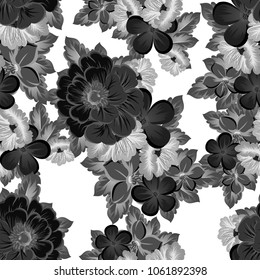beautiful monochrome abstract seamless pattern of flowers. For your fashion design, fabric, postcards. Congratulations, invitations and much more. Vector illustration.