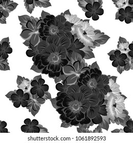 beautiful monochrome abstract seamless pattern of flowers. For your fashion design, fabric, postcards. Congratulations, invitations and much more. Vector illustration.