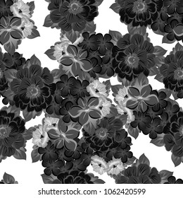 beautiful monochrome abstract seamless pattern of flowers. For your fashion design, fabric, postcards. Congratulations, invitations and much more. Vector illustration.