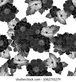 beautiful monochrome abstract seamless pattern of flowers. For your fashion design, fabric, postcards. Congratulations, invitations and much more. Vector illustration.