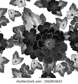beautiful monochrome abstract seamless pattern of flowers. For your fashion design, fabric, postcards. Congratulations, invitations and much more. Vector illustration.