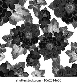 beautiful monochrome abstract seamless pattern of flowers. For your fashion design, fabric, postcards. Congratulations, invitations and much more. Vector illustration.