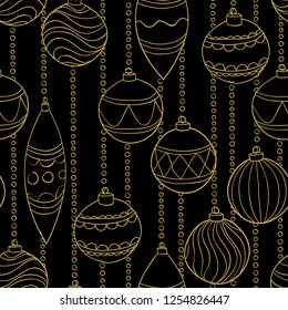 Beautiful monochrome, black and gold Pattern Christmas Balls. design for holiday greeting cards and invitations of the Merry Christmas and Happy New Year and seasonal holidays. vector.