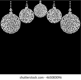 beautiful monochrome Black and White Christmas background with Christmas balls Hanging . Great for greeting cards