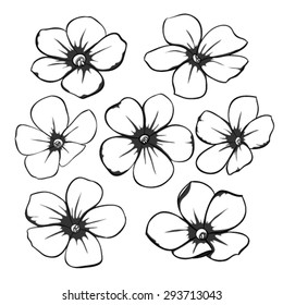 Beautiful monochrome black and white floral collection with leaves and flowers. for greeting cards and invitations of the wedding, birthday, Valentine's Day, mother's day and other seasonal holidays