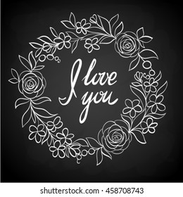 Beautiful monochrome black and white Floral circular frame. Hand-drawn background for greeting cars and invitations of wedding, birthday, Valentine's Day, mother's day and other seasonal holiday