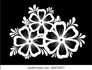 beautiful monochrome black and white flowers and leaves isolated. Floral design for greeting card and invitation of wedding, birthday, Valentine's Day, mother's day and seasonal holiday
