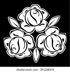 beautiful monochrome black and white roses. and leaves isolated. Floral design for greeting card and invitation of wedding, birthday, Valentine's Day, mother's day and seasonal holiday