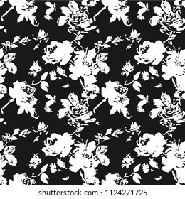 Beautiful monochrome black and white seamless pattern with roses, leaves. Hand drawn contour lines. design greeting card and invitation of the wedding, birthday, Valentine s Day, mother s day, holiday