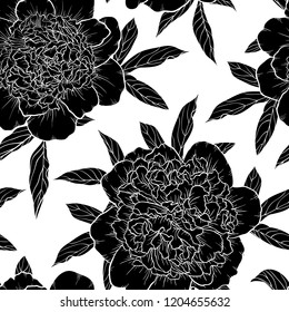 beautiful monochrome black and white seamless background peonies Hand-drawn. Design for greeting cards and invitations of wedding, birthday, Valentine s Day, mother s day and other seasonal holiday.