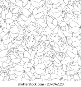 Beautiful monochrome black and white  seamless background with flowers. Hand-drawn contour lines and strokes.