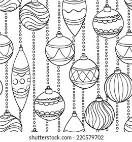 Beautiful  Monochrome, Black And White Seamless Pattern With Christmas Balls