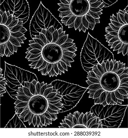beautiful monochrome black and white seamless background with sunflowers. for greeting cards and invitations of wedding, birthday, Valentine's Day, mother's day and other seasonal holiday