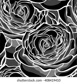 Beautiful monochrome, black and white seamless background with roses. for design for greeting card and invitation of the wedding, birthday, Valentine's Day, mother's day and other seasonal holiday
