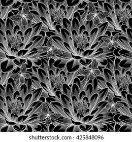 Beautiful monochrome, black and white seamless pattern with lotus flower. for design for greeting card and invitation of the wedding, birthday, Valentine's Day, mother's day and other seasonal holiday