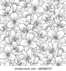 Beautiful Monochrome, Black And White Seamless Pattern With Lilies. Hand-drawn Contour Lines. Design Greeting Card And Invitation Of The Wedding, Birthday, Valentine S Day, Mother S Day, Other Holiday