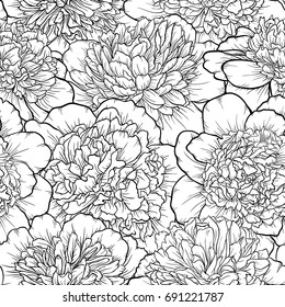 beautiful monochrome black and white seamless background peonies Hand-drawn. Design for greeting cards and invitations of wedding, birthday, Valentine s Day, mother s day and other seasonal holiday