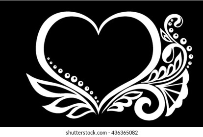 beautiful monochrome black and white silhouette heart of lace flowers. isolated. design for greeting card and invitation of wedding, birthday, Valentine's Day, mother's day and seasonal holiday