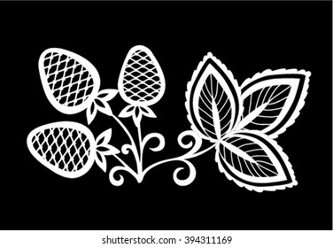 beautiful monochrome black and white strawberry, flower with leaves  isolated. Floral design  greeting card and invitation of wedding, birthday, Valentine's Day, mother's day and seasonal holiday