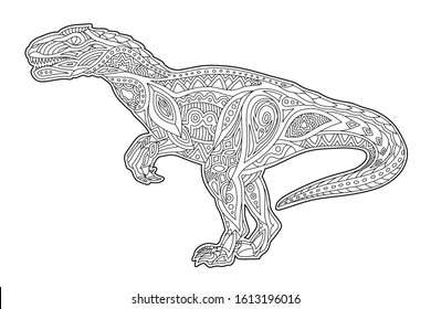 Beautiful monochrome cartoon illustration for coloring book page with raptor silhouette isolated on white background