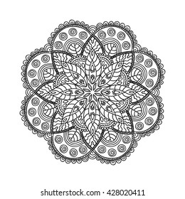 Beautiful Monochrome Contour Mandala. Patterned Design Element. Ethnic Amulet. Coloring