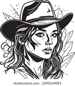Beautiful monochrome cowboy woman portrait vector
