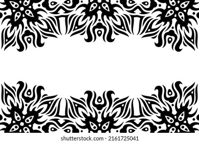 Beautiful Monochrome Fantasy Vector Background With Abstract Black Vintage Border And White Copy Space