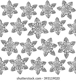 Beautiful monochrome Flowers set, Vector seamless pattern.