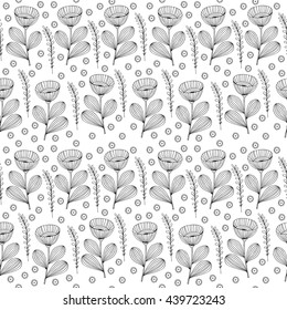 Beautiful monochrome Flowers set, Vector seamless pattern.
