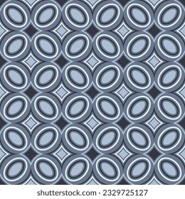 Beautiful monochrome geometric seamless pattern. Ovals, rhombuses, contour shapes are grouped and arranged in a certain order. Vector.