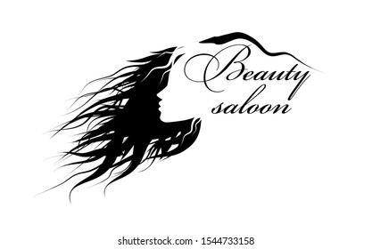 Beautiful monochrome girl's profile silhouette with her hair isolated - vector illustration