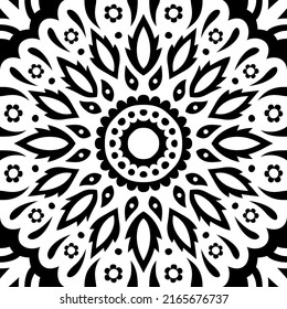 Beautiful monochrome illustration with abstract black tribal floral seamless pattern on the white background