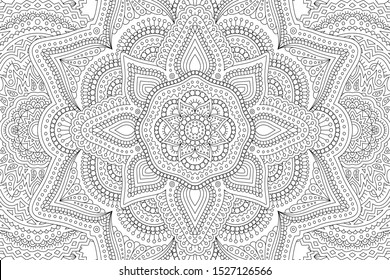 Beautiful monochrome illustration for adult coloring book with abstract linear pattern