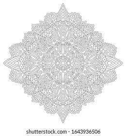 Beautiful monochrome illustration for adult coloring book page with abstract elegance linear pattern isolated on white background