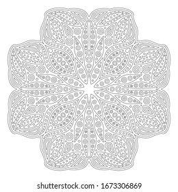 Beautiful monochrome illustration for adult coloring book page with single abstract clover shaped pattern on the white background