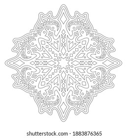 Beautiful monochrome illustration for adult coloring book with linear geometric pattern isolated on the white background