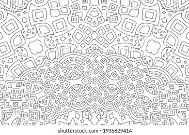 Beautiful monochrome illustration for adult coloring book with abstract linear pattern