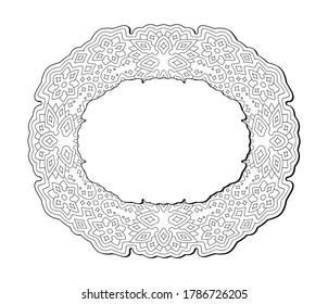 Beautiful monochrome illustration for coloring book page with isolated on the white background linear abstract starry pattern with copy space