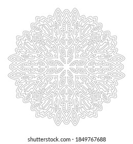 Beautiful monochrome illustration for coloring book page with abstract round linear pattern isolated on the white background