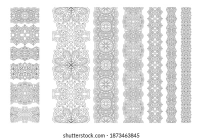Beautiful monochrome illustration for coloring book with abstract seamless eastern paint brushes set isolated on the white background