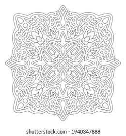 Beautiful monochrome illustration for coloring book page with floral linear pattern isolated on the white background