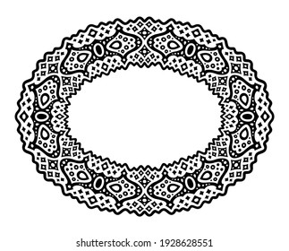 Beautiful monochrome illustration with isolated abstract black eastern frame and white copy space