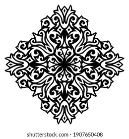Beautiful monochrome illustration with single abstract vintage black pattern isolated on the white background