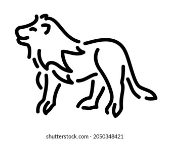 Beautiful monochrome line art with black lion silhouette isolated on the white background