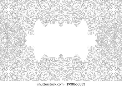 Beautiful monochrome linear illustration with abstract rectangle eastern border and white copy space